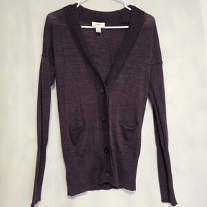 LOFT Women's Deep Purple Cardigan Sweater Small 70% Wool